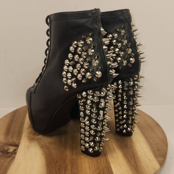 Jeffrey Campbell SPIKE Women's High Heel Booties Size 6.5 Black / Metal Spikes - Picture 5 of 12